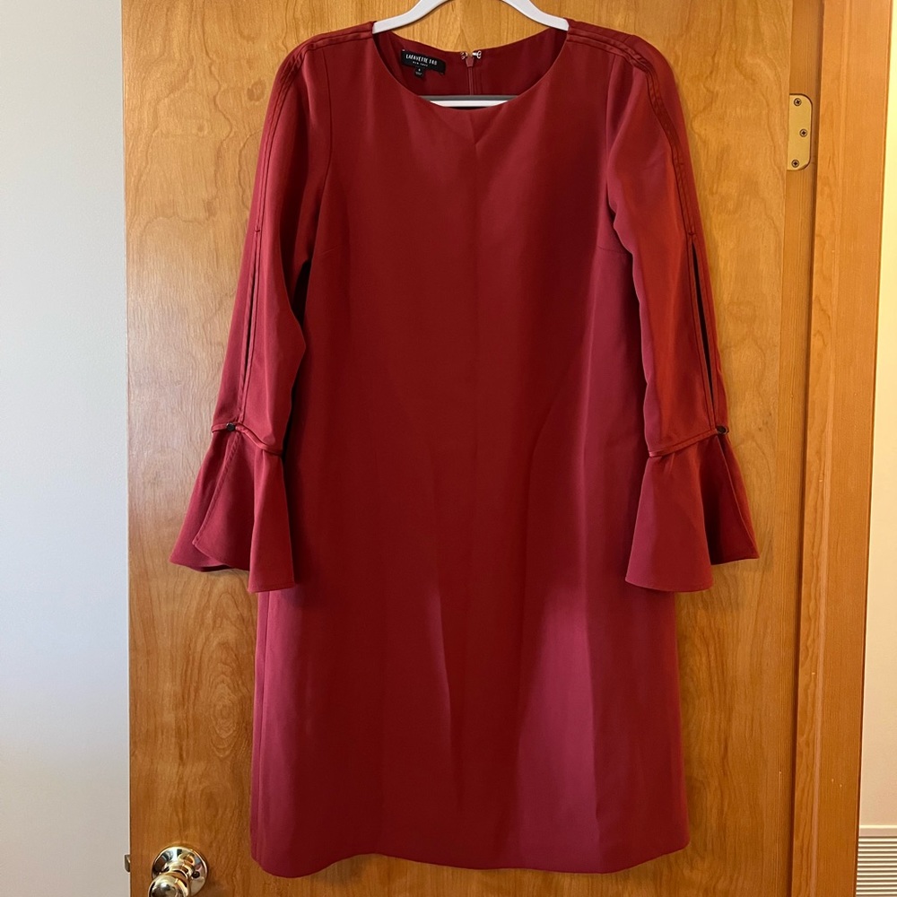 Lafayette 148 New York Long Sleeve With Ruffle Cuff Shift Dress Size Small